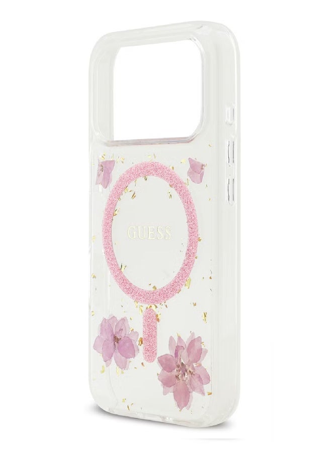 Guess MagSafe Resin Case with Flowers & Glitter Pattern for iPhone 17 Pro - Pink - Image 2
